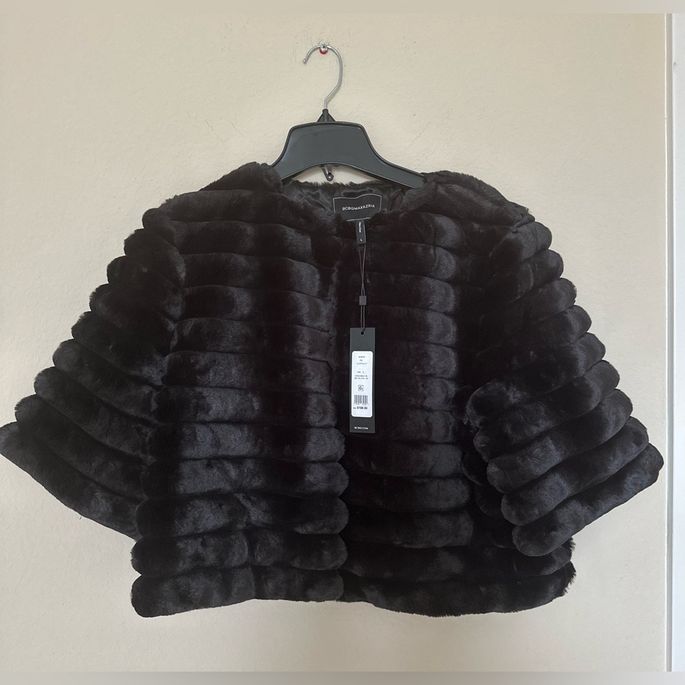 BCBGMaxAzria Black Faux Fur Shrug